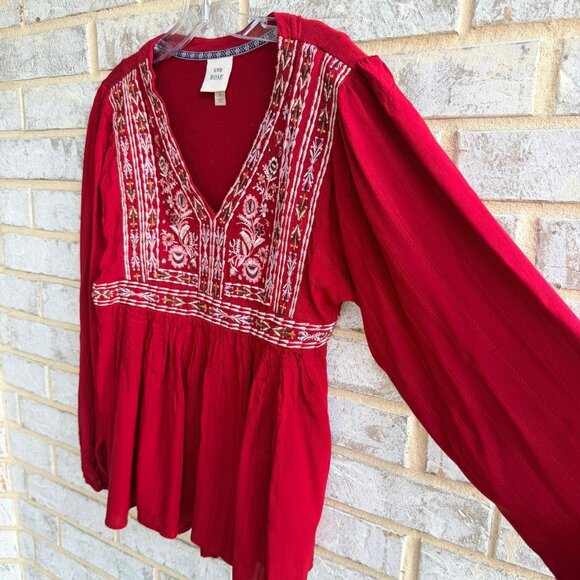 Knox Rose Long Sleeve V-Neck Floral Embroidered Boho Blouse  Women's Size S. - Picture 6 of 9